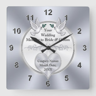 Personalized Wall Clocks for Weddings, Love Birds,