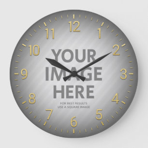 Personalized Wall Clocks Gold Numbers Round Photo