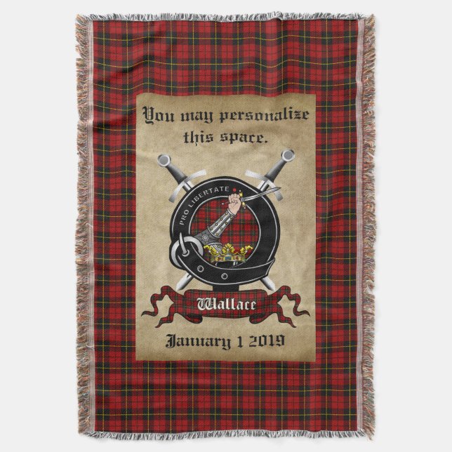 Personalized Wallace Clan Badge & Tartan Throw (Front Vertical)