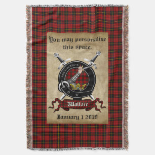 Personalized Wallace Clan Badge & Tartan Throw Blanket