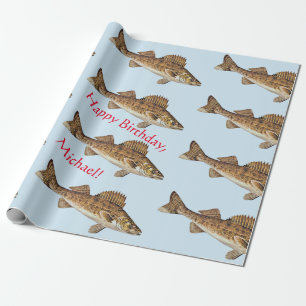 Personalized Walleye Pike Happy Birthday Wrapping Paper