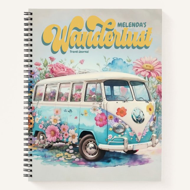 Personalized Wanderlust Retro Bus Travel Journal (Front)