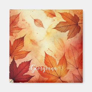 Personalized Warm Autumnal Watercolor Leaves Magnet