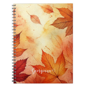 Personalized Warm Autumnal Watercolor Leaves Notebook