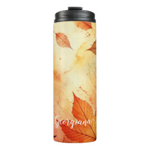 Personalized Warm Autumnal Watercolor Leaves Thermal Tumbler