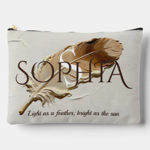 Personalized Warm Brown Feather Monogram Accessory Pouch