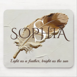 Personalized Warm Brown Feather Monogram Mouse Pad