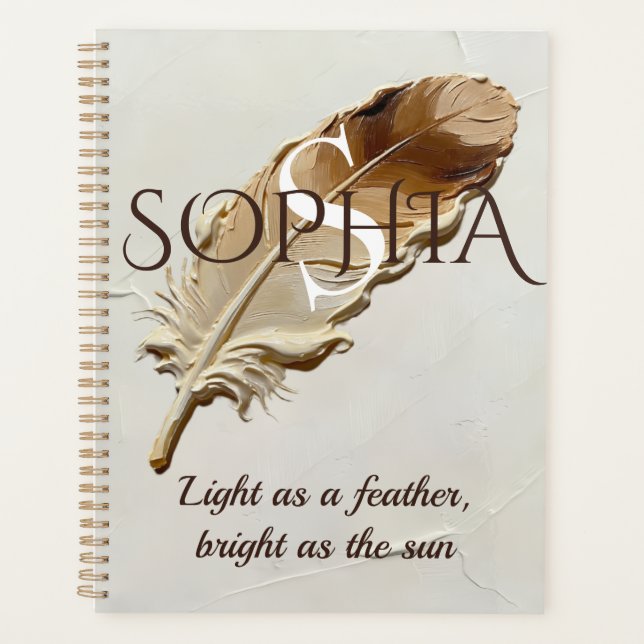 Personalized Warm Brown Feather Monogram  Planner (Front)