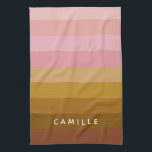 Personalized Warm Pink Terracotta Boho Stripes Kitchen Towel<br><div class="desc">Add a modern and personal touch to your kitchen with this stylish striped kitchen towel! Featuring a warm gradient of earthy pinks, peaches, and browns, this towel is perfect for anyone who loves minimalist decor with a cozy vibe. Customize it with your name for a unique accent that’s both functional...</div>