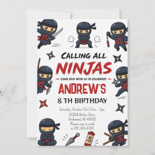 Personalized Warrior Ninja Birthday party Invitation