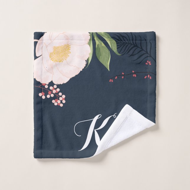 Personalized Wash Cloth Baby Pink Cosmos on Navy (Wash Cloth)