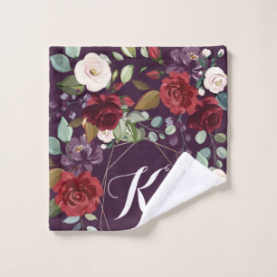 Personalized Wash Cloth Plum Purple Roses Gold Geo