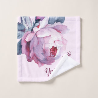 Personalized wash cloth Purple pink roses