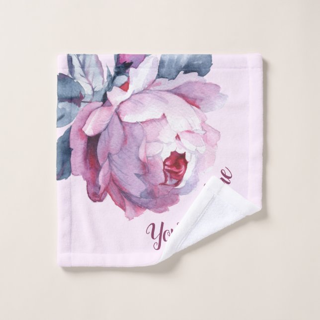 Personalized wash cloth Purple pink roses (Wash Cloth)