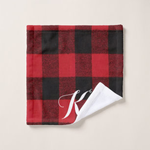 Personalized Wash Cloth Red Buffalo Plaid Bear Bla