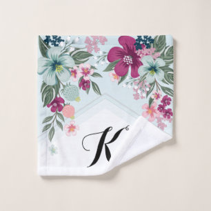 Personalized Wash Cloth Tropical Flowers on Blue O