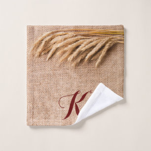 Personalized Wash Cloth Wheat on Burlap Sack Count