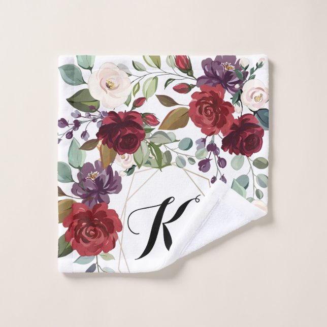 Personalized Wash Cloth White Roses Gold Geometric (Wash Cloth)