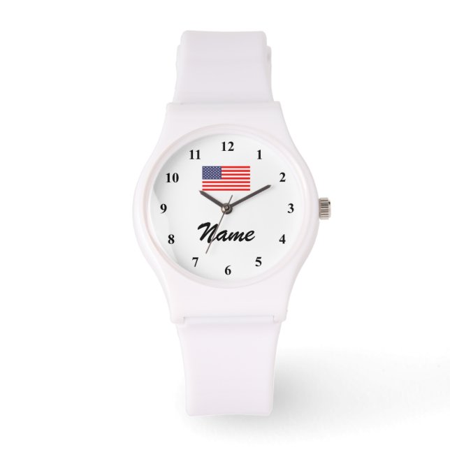 Personalized watch with name and American flag (Front)