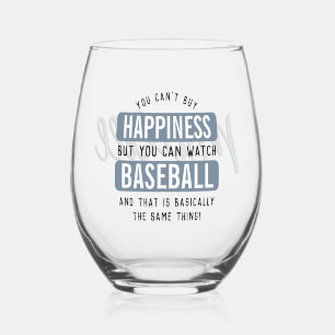 Personalized Watching Baseball is Happiness Funny Stemless Wine Glass