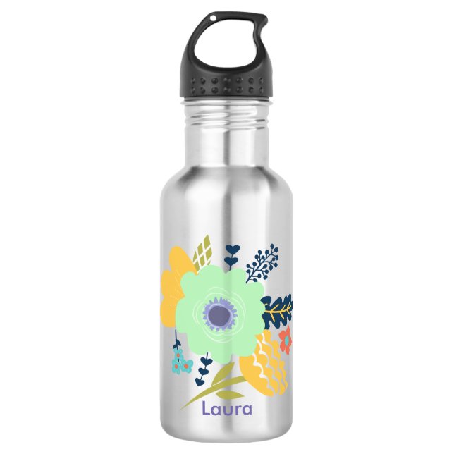 Personalized water bottle with flower design (Front)