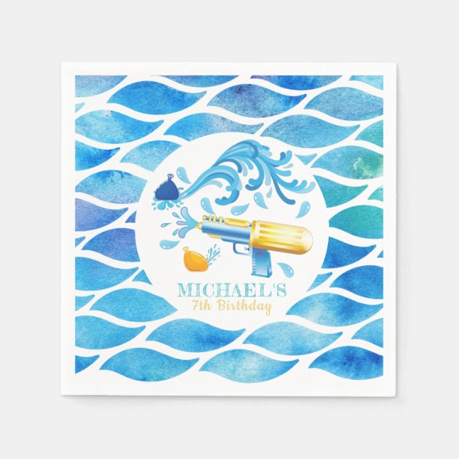 Personalized Water Gun Birthday Paper Plate Napkin (Front)