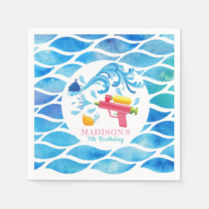Personalized Water Gun Girl Birthday Paper Plate Napkin