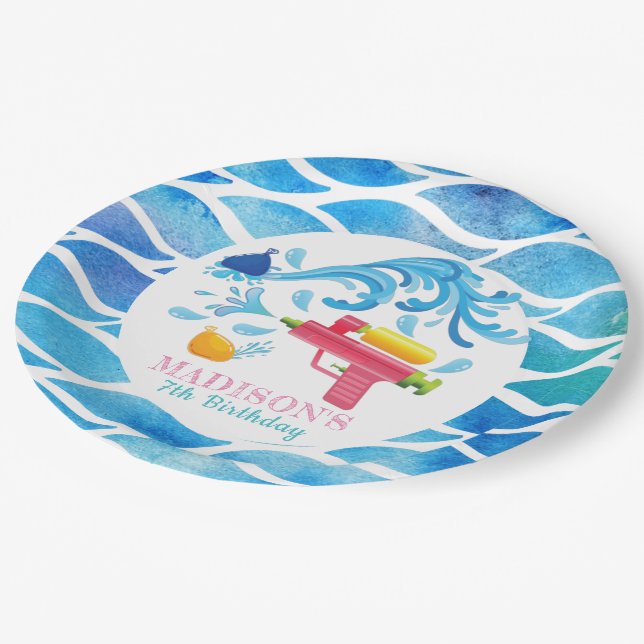 Personalized Water Gun Summer Girl Birthday Paper Plate (Angled)