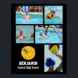 Personalized Water Polo Photo Collage Team Name # Poster<br><div class="desc">This personalized water polo photo collage poster features your favourite uploaded photos, an orange water polo ball graphic with your player's number (easily delete), and additional text such as your player's name and/or team name. This design is set against a background colour of your choice - just click on customize...</div>