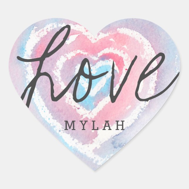 Personalized Watercolor and Crayon Heart Stickers (Front)