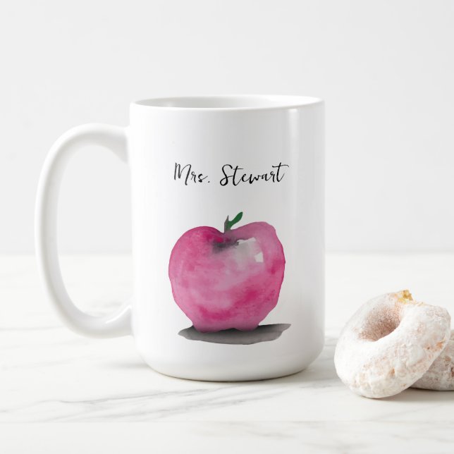 Personalized watercolor apple Teacher Name Coffee Mug (With Donut)