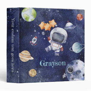 Personalized Watercolor Astronaut Galaxy Planet Binder