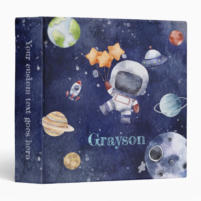 Personalized Watercolor Astronaut Galaxy Planet Binder (Front/Spine)