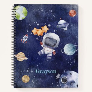 Personalized Watercolor Astronaut Galaxy Planet Notebook