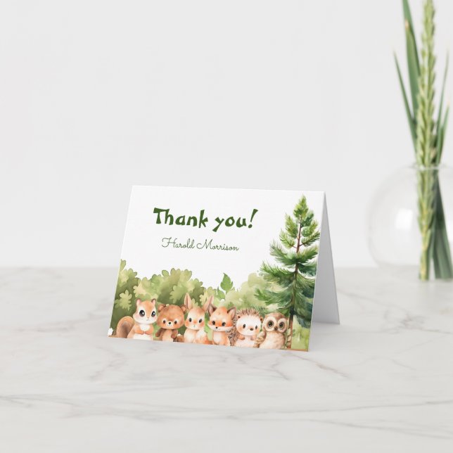Personalized Watercolor Baby Boy Shower Thank You Card (Front)