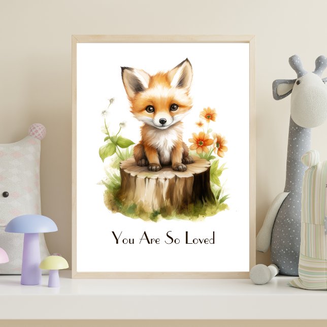 Personalized Watercolor Baby Fox Nursery Wall Art  (Baby Fox Nursery Wall Art Print Poster. Printed or Digital Download)
