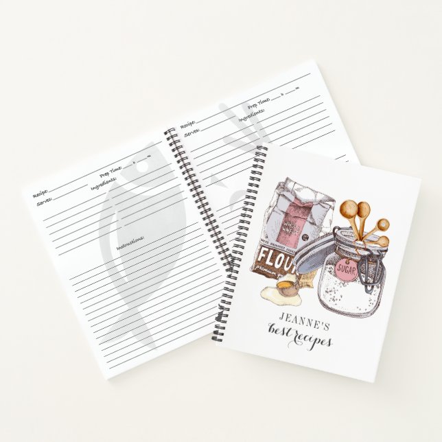 Personalized Watercolor Baker Cooks Tools Recipe Notebook (Inside)