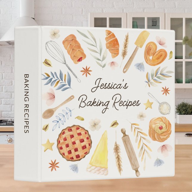 Personalized Watercolor Baking Recipe Cookbook Binder (In situ)