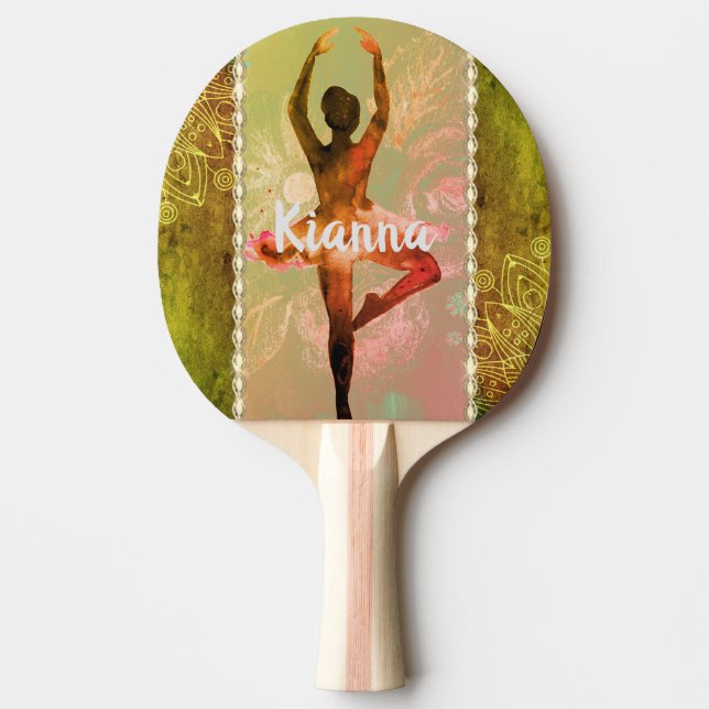 Personalized Watercolor Ballerina Mandalas Ping Pong Paddle (Front)
