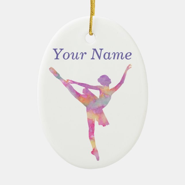 Personalized Watercolor Ballerina Silhouette Ceramic Ornament (Front)
