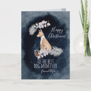 Personalized Watercolor Basenji Mom Christmas Holiday Card