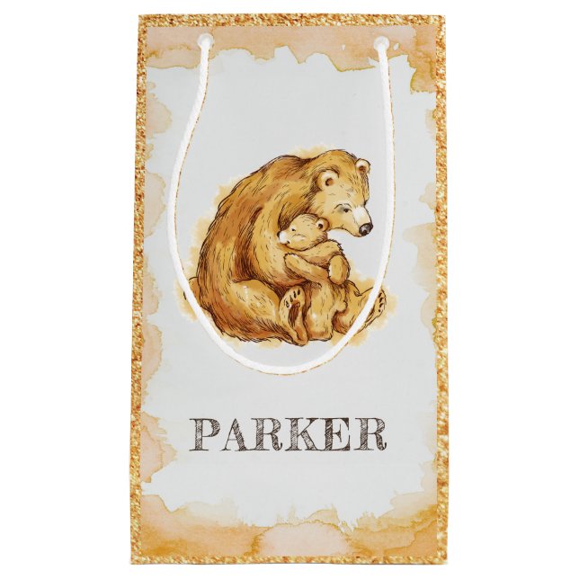 Personalized watercolor Bear Happy Birthday Small Gift Bag (Front)