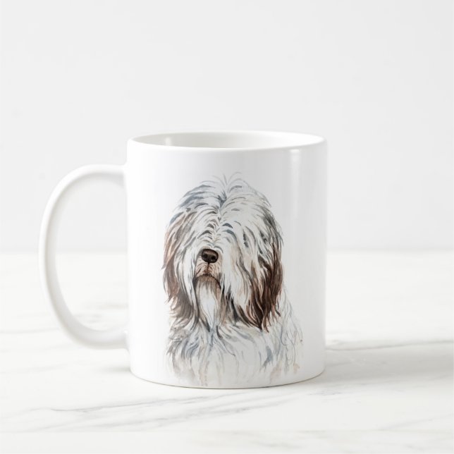 Personalized Watercolor Bearded Collie Coffee Mug (Left)