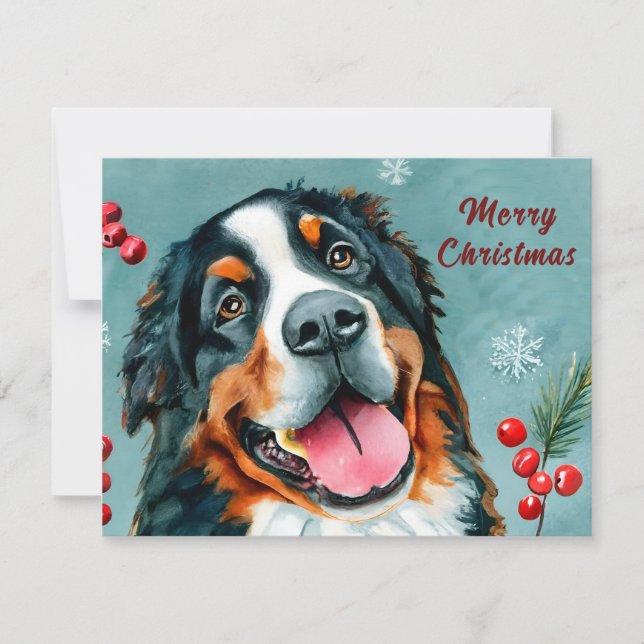 Personalized Watercolor Bernese Dog Christmas Holiday Card (Front)