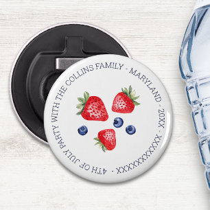 Personalized Watercolor Berries 4th of July Party Bottle Opener
