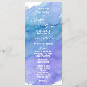 Personalized Watercolor Blue Wedding Programs