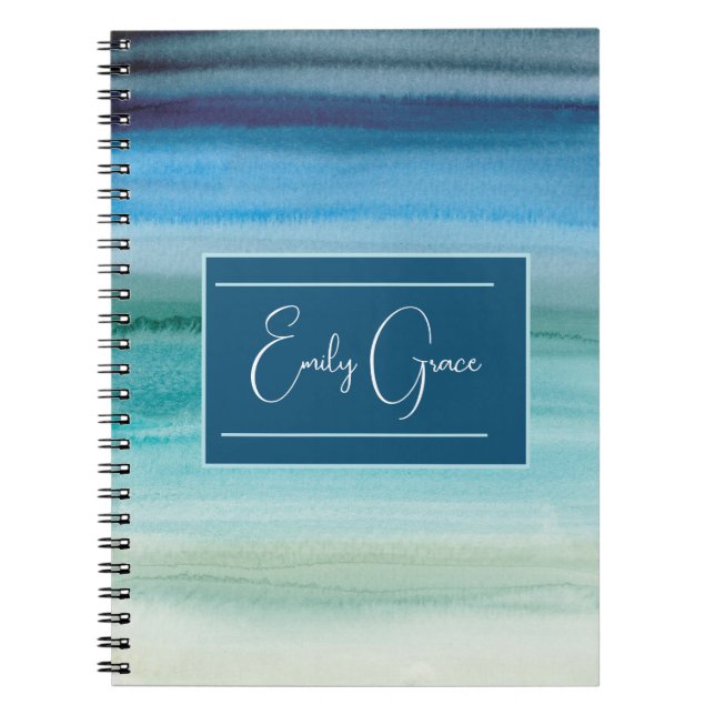 Personalized Watercolor Blues Abstract School  Notebook (Front)