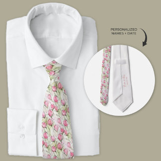 Personalized Watercolor Blush Pink Rosebuds Tie