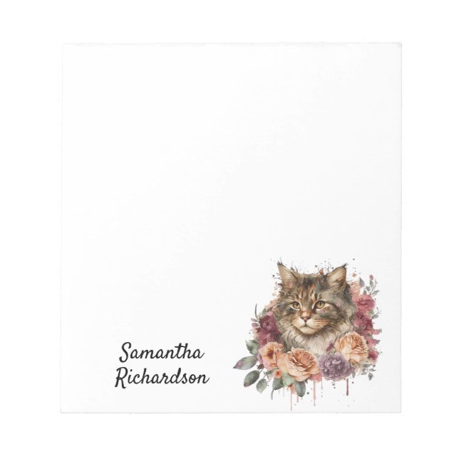 Personalized Watercolor Boho Cat Notepad (Front)