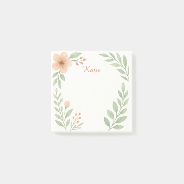 Personalized Watercolor Botanical Sticky Notes (Front)